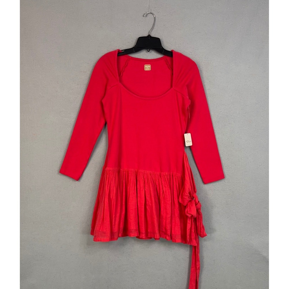 Free People Dress Womens Medium Red Lexi Mini Drop Waist Ruffle Boho Coquette